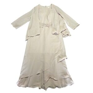 Stacees Chiffon Pleated Dress Light Taupe Size M Layered Hem Sheer Cover Elegant